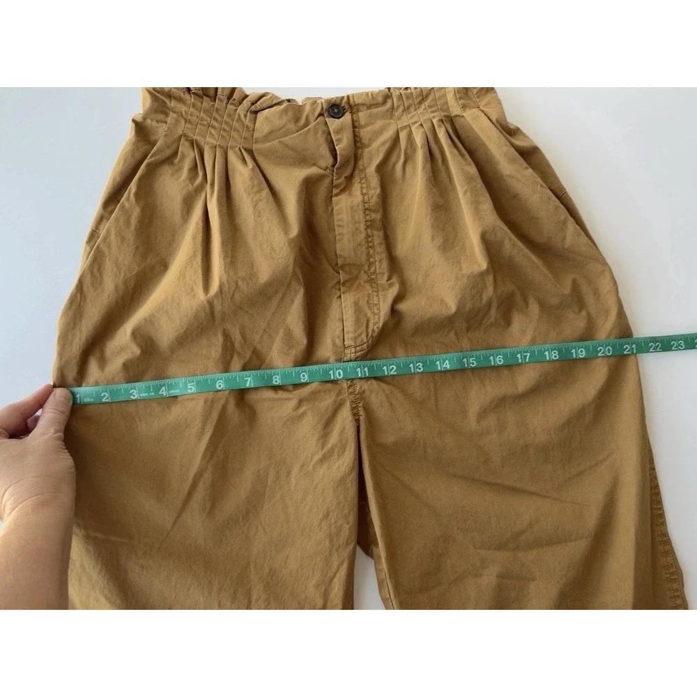 Free People Women's M Brown Paperbag Waist Cropped Wide Leg Pants 100% Cotton
